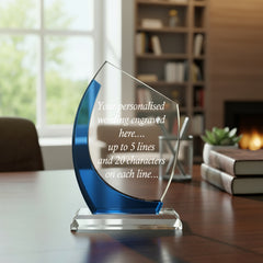 Clear and Blue Glass Personalised Engraved Award Trophy Perfect for Sports, Employees, School Ceremonies & Appreciation