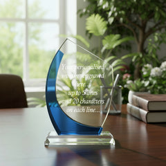Clear and Blue Glass Personalised Engraved Award Trophy Perfect for Sports, Employees, School Ceremonies & Appreciation