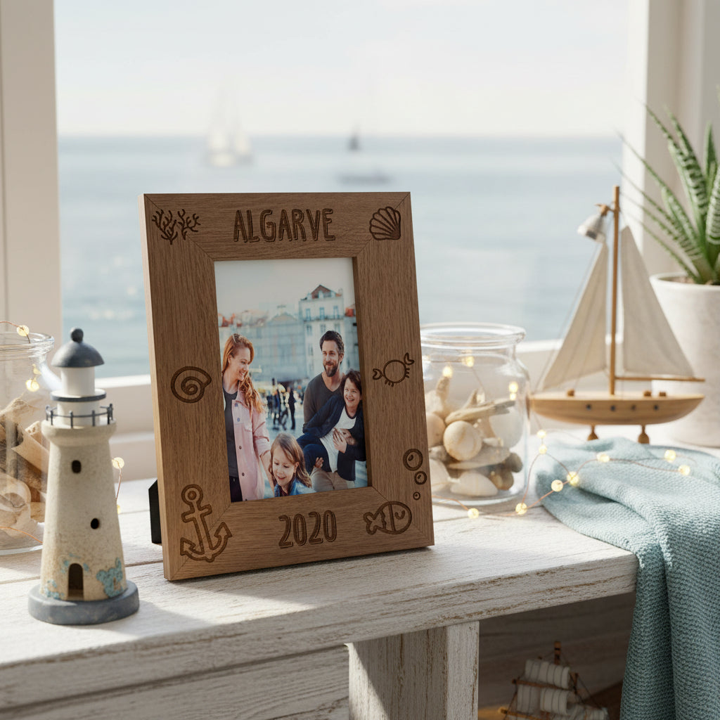 Personalised Beach Themed Holiday Engraved Portrait Wooden Photo Frame Gift Photo Frame ukgiftstoreonline