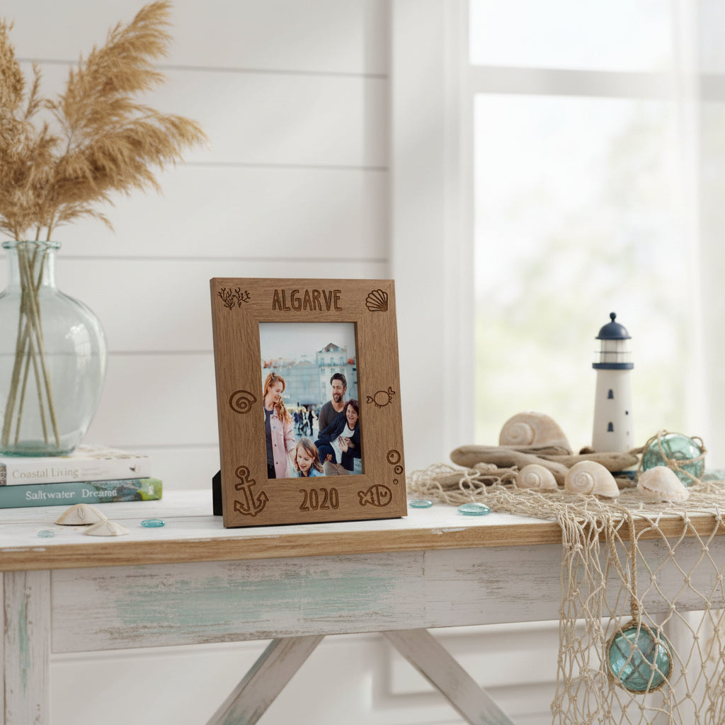 Personalised Beach Themed Holiday Engraved Portrait Wooden Photo Frame Gift Photo Frame ukgiftstoreonline
