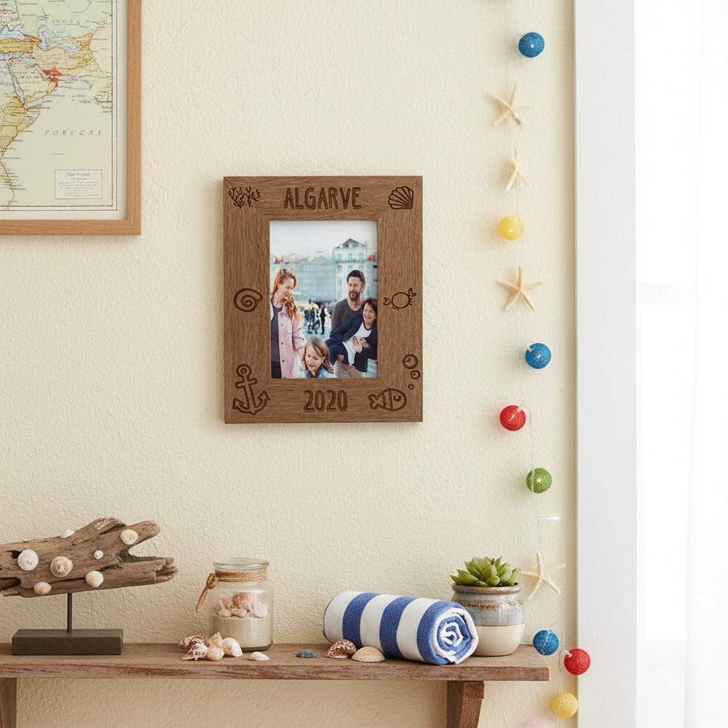 Personalised Beach Themed Holiday Engraved Portrait Wooden Photo Frame Gift Photo Frame ukgiftstoreonline
