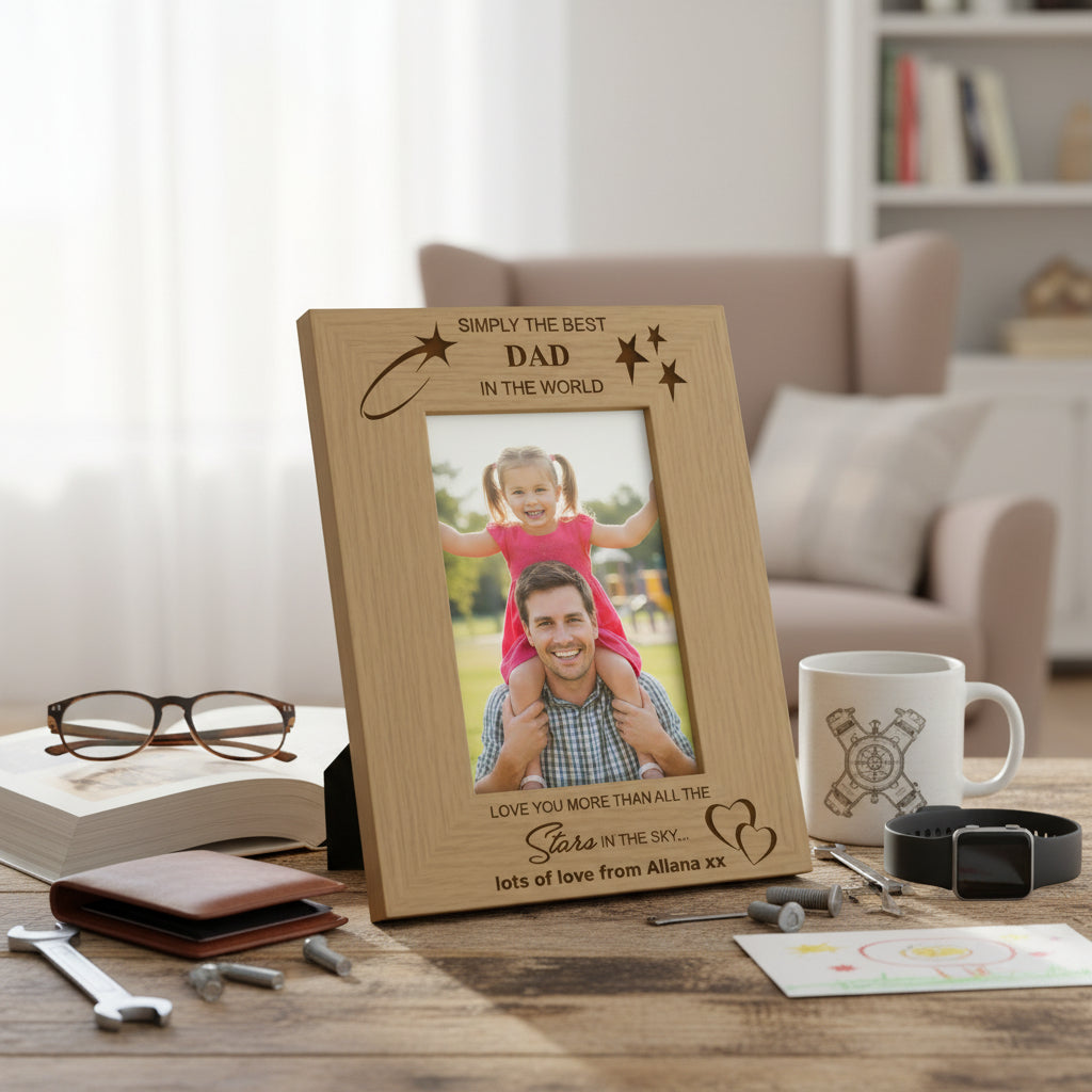 Personalised Simply The Best Dad Engraved Wooden Photo Frame Gift Photo Frame ukgiftstoreonline