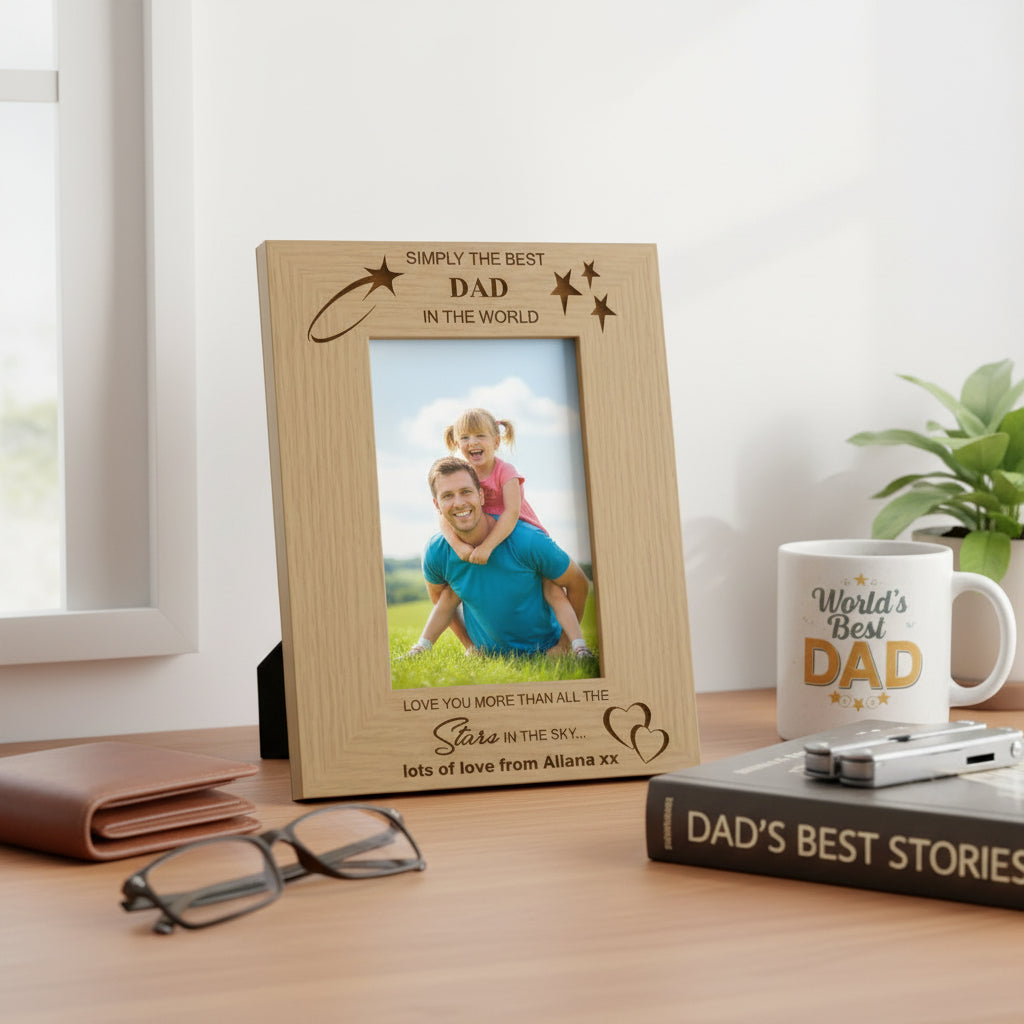 Personalised Simply The Best Dad Engraved Wooden Photo Frame Gift Photo Frame ukgiftstoreonline
