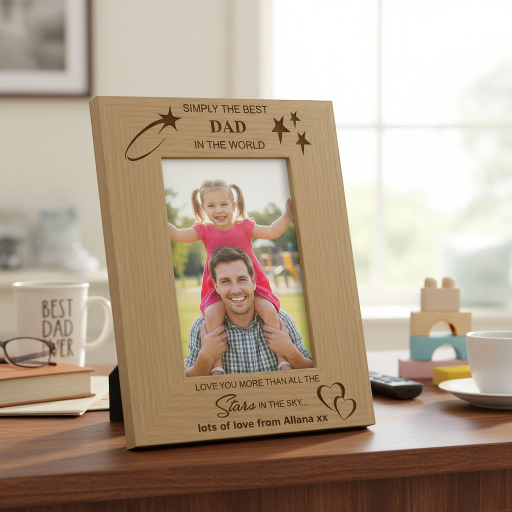 Personalised Simply The Best Dad Engraved Wooden Photo Frame Gift Photo Frame ukgiftstoreonline
