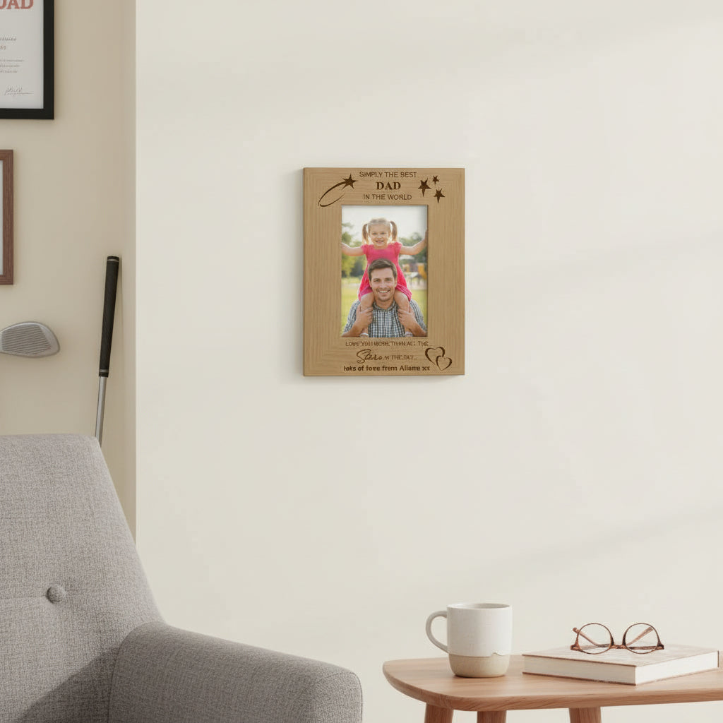Personalised Simply The Best Dad Engraved Wooden Photo Frame Gift Photo Frame ukgiftstoreonline