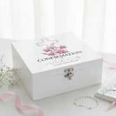 Personalised Confirmation Day Wooden Keepsake Memory Box With Pink Cross Keepsake Boxes ukgiftstoreonline