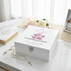 Personalised Confirmation Day Wooden Keepsake Memory Box With Pink Cross Keepsake Boxes ukgiftstoreonline