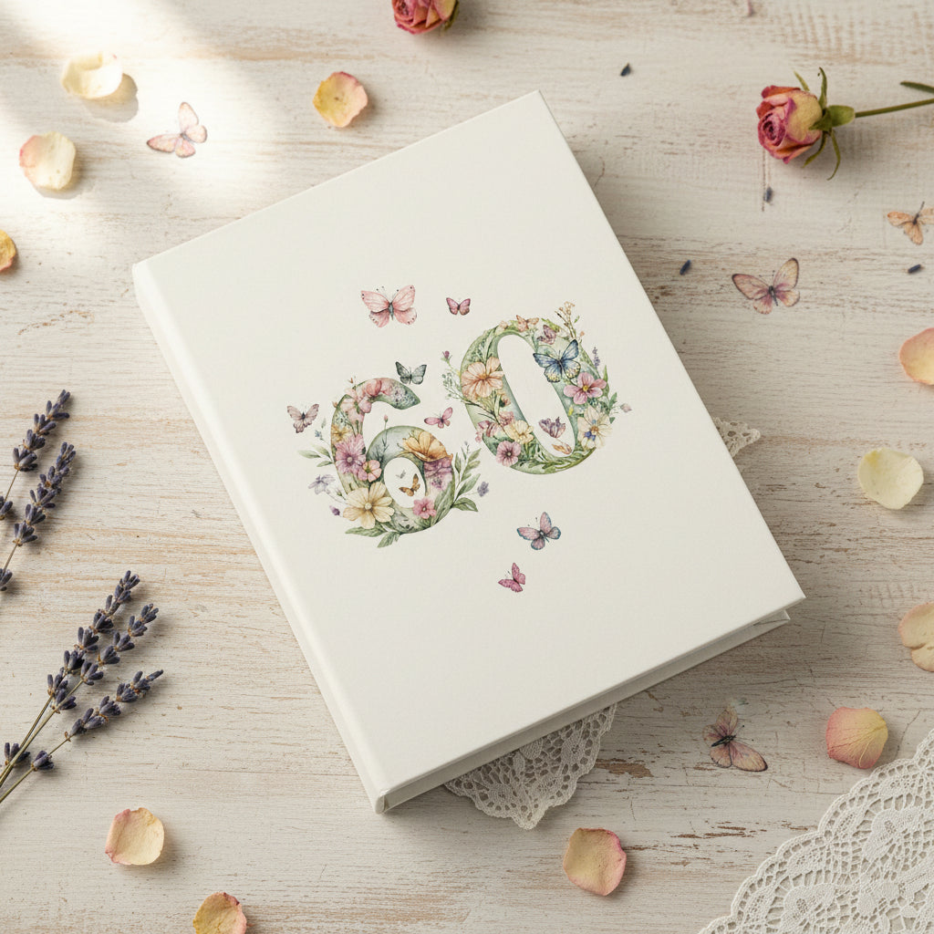 60th Birthday Photo Album Gift For Her 100 Photos 6"x4" Butterflies and Flowers Personalised Photo Album ukgiftstoreonline