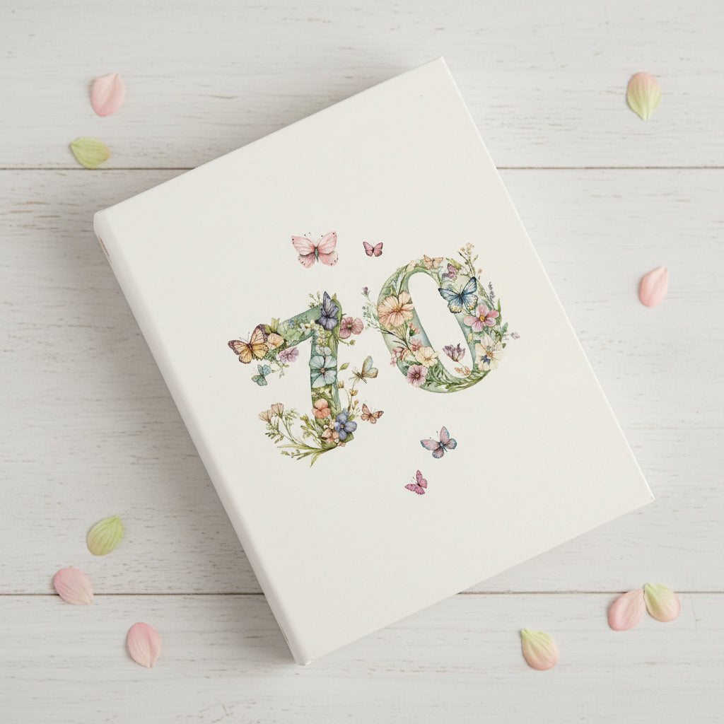 70th Birthday Photo Album Gift For Her 100 Photos 6"x4" Butterflies and Flowers Personalised Photo Album ukgiftstoreonline