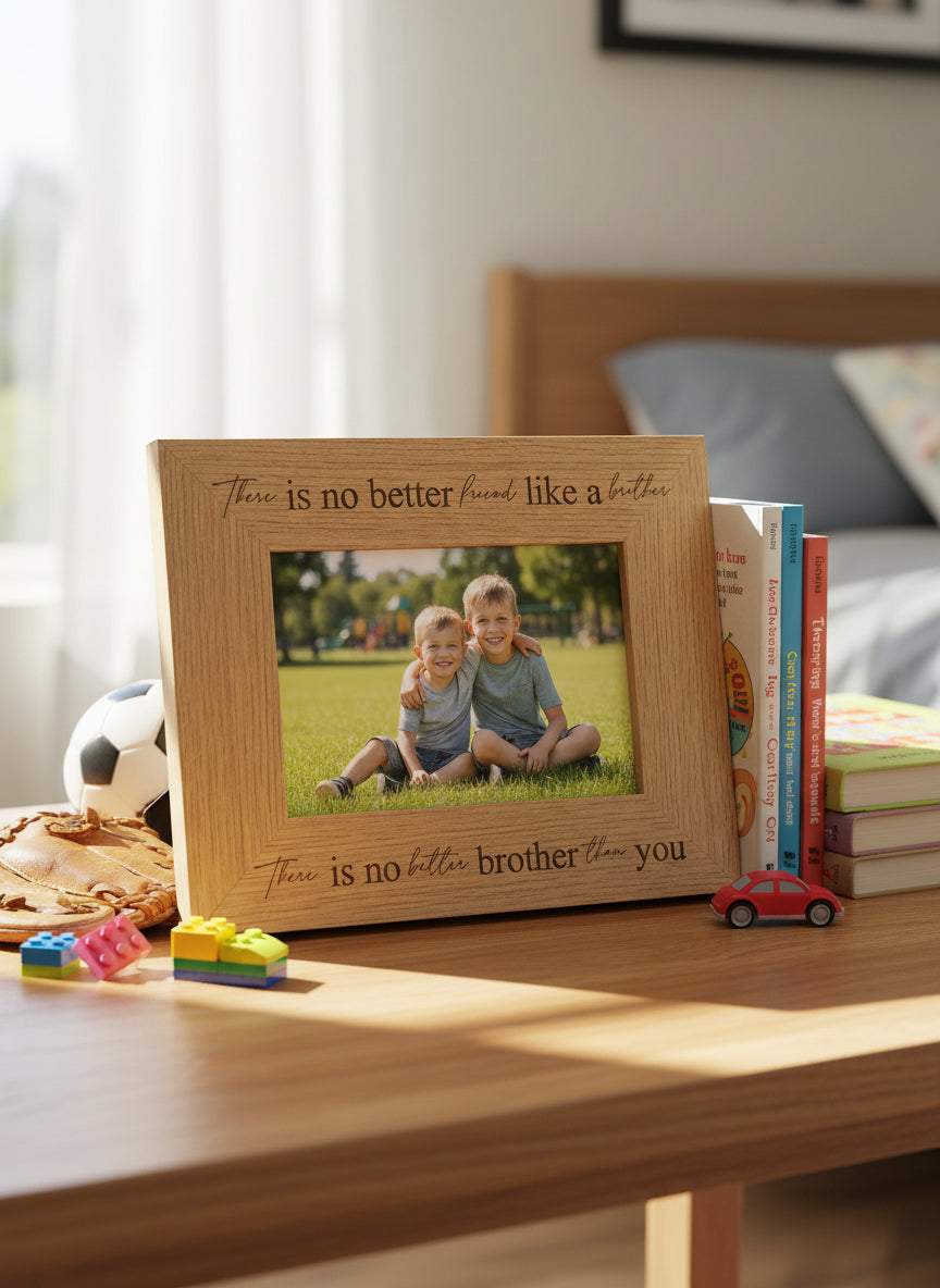 No better friend like a brother Photo Frame Engraved Oak wood finish Gift Photo Frame ukgiftstoreonline