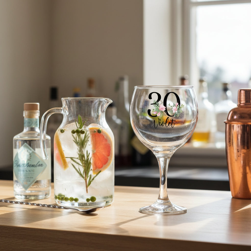 Personalised 30th Birthday Floral Cocktail Gin Glass Gift for Her Personalised Gin Glasses ukgiftstoreonline