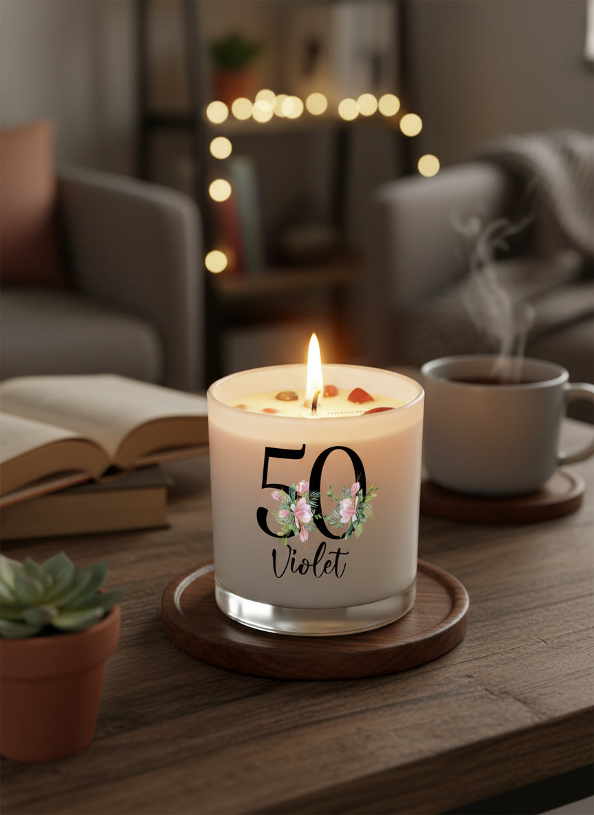 Personalised Gift For Her 50th Birthday Candle Boxed Floral Variety of Fragrances Tea Light Holder ukgiftstoreonline