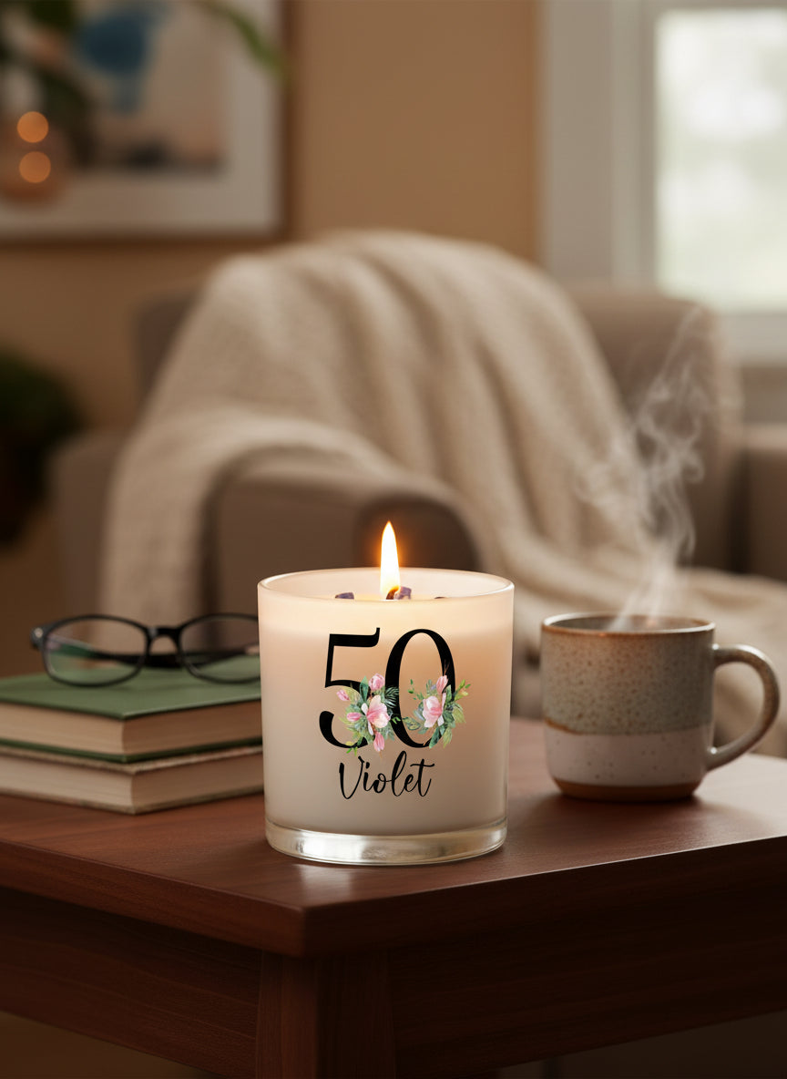 Personalised Gift For Her 50th Birthday Candle Boxed Floral Variety of Fragrances Tea Light Holder ukgiftstoreonline