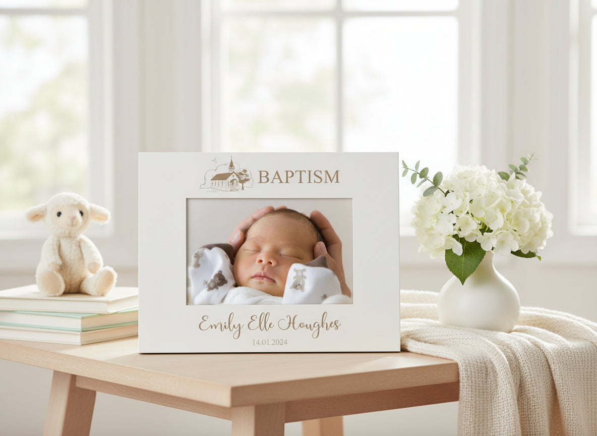 Personalised Baptism Day Photo Frame Gift With Church Sketch Photo Frame ukgiftstoreonline