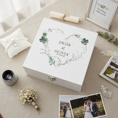 Personalised Luxury Wooden Wedding Box Keepsakes With Green Clover Leaf Heart Keepsake Wooden Box ukgiftstoreonline
