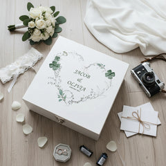 Personalised Luxury Wooden Wedding Box Keepsakes With Green Clover Leaf Heart Keepsake Wooden Box ukgiftstoreonline