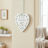 Personalised Wedding 'Mr & Mrs' Wooden Heart With Birds and Rings wedding horseshoe ukgiftstoreonline