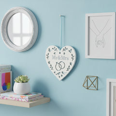 Personalised Wedding 'Mr & Mrs' Wooden Heart With Birds and Rings wedding horseshoe ukgiftstoreonline