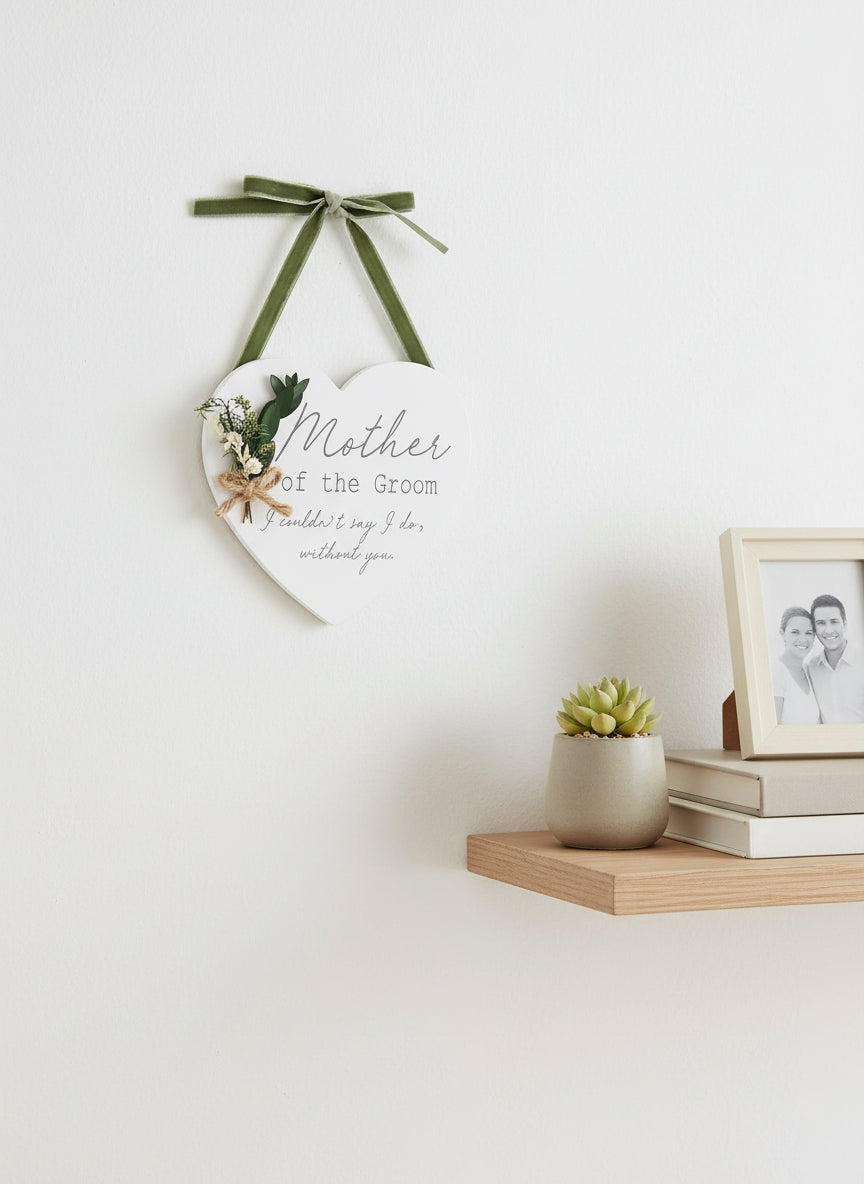 Personalised Mother Of The Groom Gift Hanging Wooden Heart wedding horseshoe ukgiftstoreonline