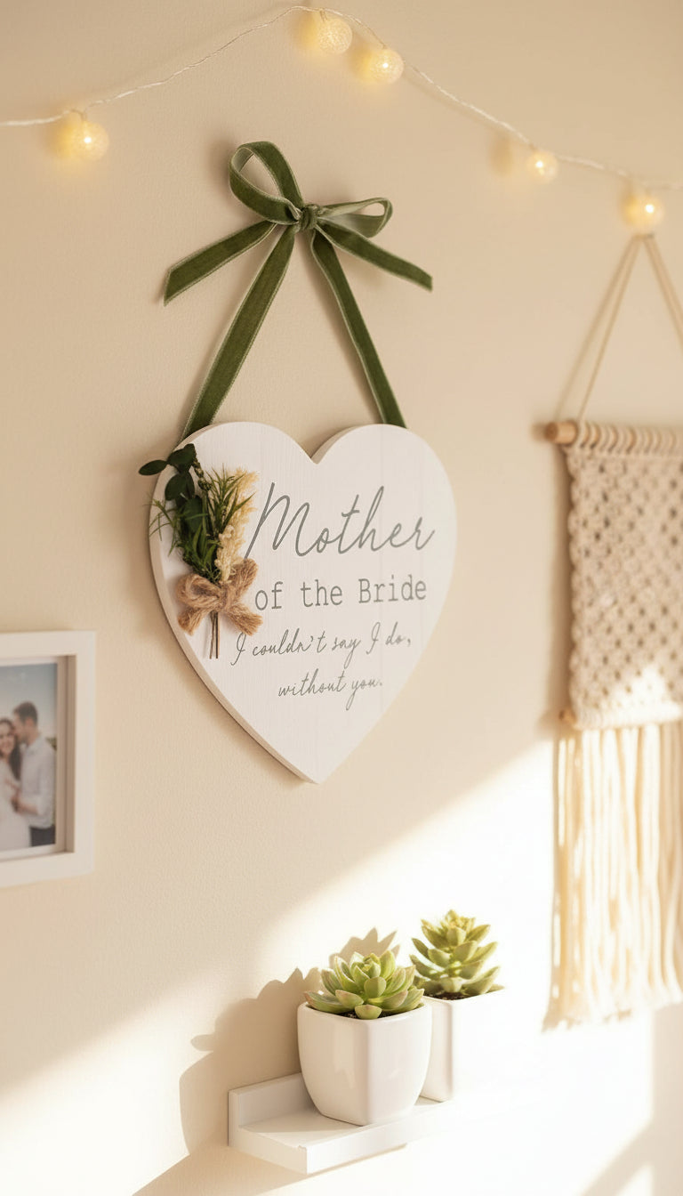 Personalised Mother Of The Bride Gift Hanging Wooden Heart wedding horseshoe ukgiftstoreonline