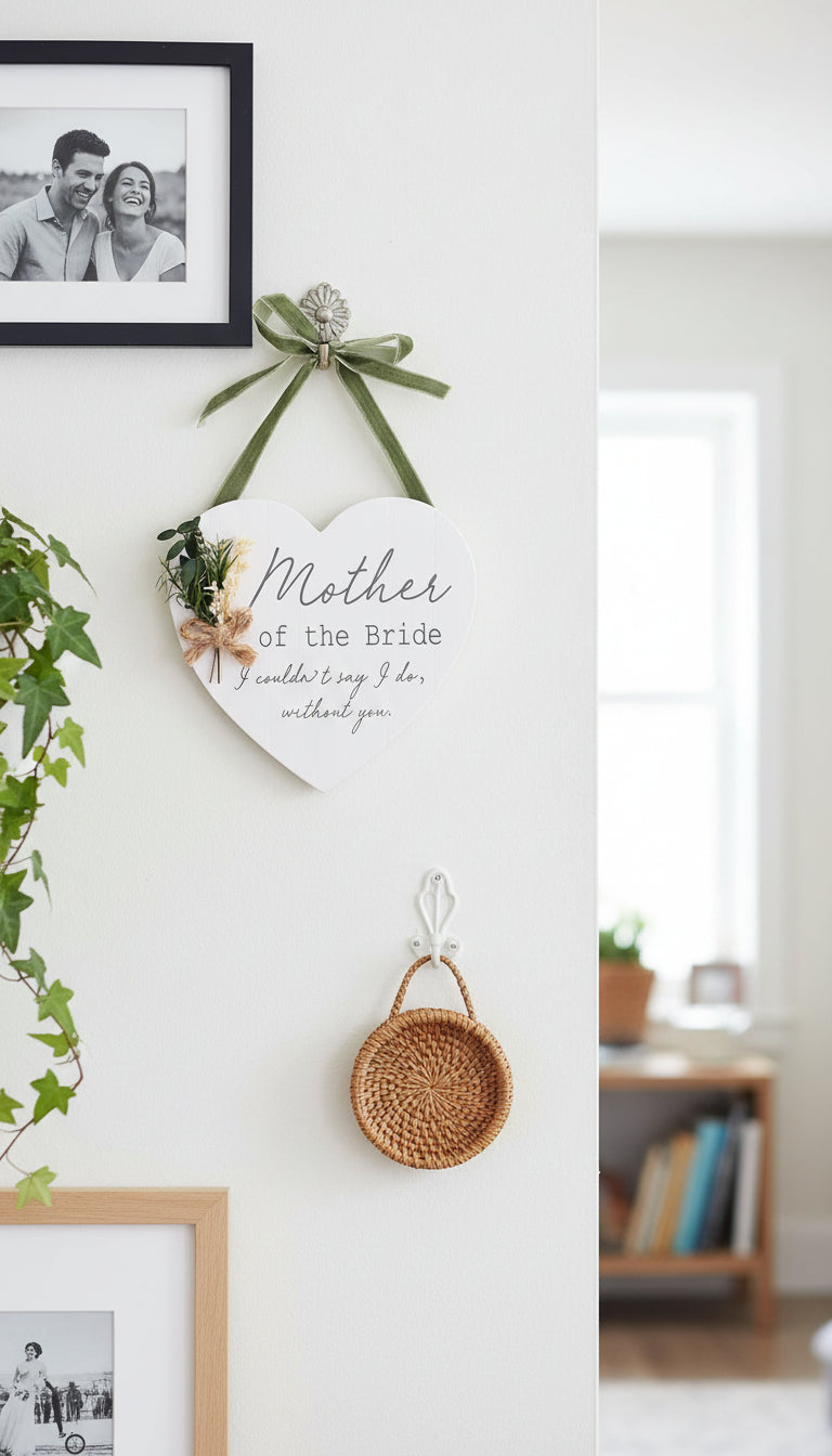 Personalised Mother Of The Bride Gift Hanging Wooden Heart wedding horseshoe ukgiftstoreonline