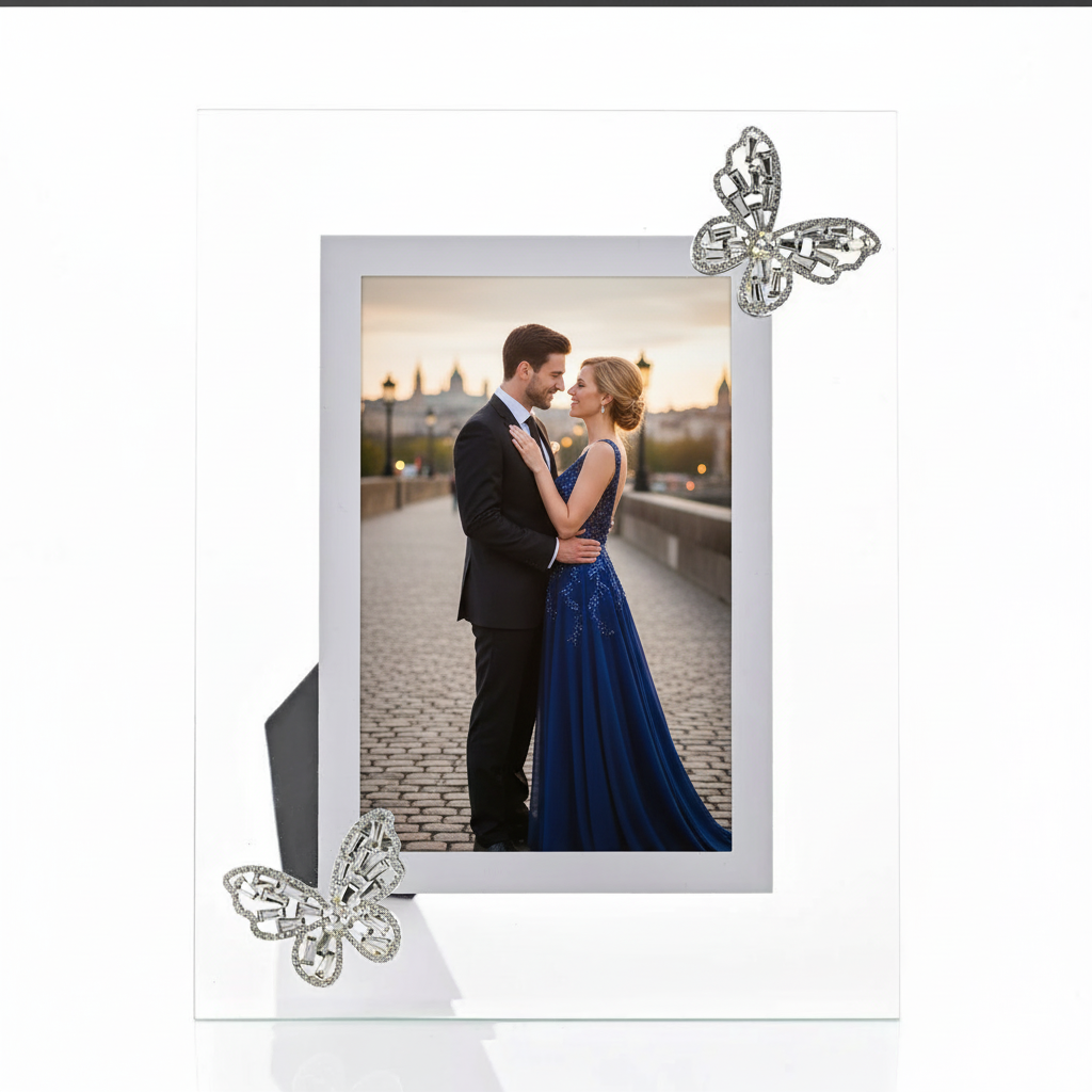 Beautiful Glass Photo Frame 4" x 6" With Jeweled Butterflies For Wedding Engagement or Anniversaries photo frame ukgiftstoreonline