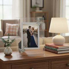 Beautiful Glass Photo Frame 4" x 6" With Jeweled Butterflies For Wedding Engagement or Anniversaries photo frame ukgiftstoreonline