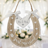 Wedding 'Mr & Mrs' 'Just Married' Wooden Horseshoe with Hearts wedding horseshoe ukgiftstoreonline