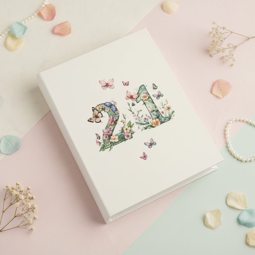21st Birthday Photo Album Gift For Her 100 Photos 6"x4" Butterflies and Flowers Personalised Photo Album ukgiftstoreonline