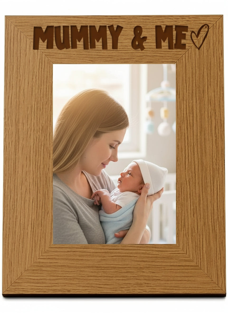 Oak Picture Photo Frame Mummy & Me Heart Gift Portrait Photo Frame ukgiftstoreonline