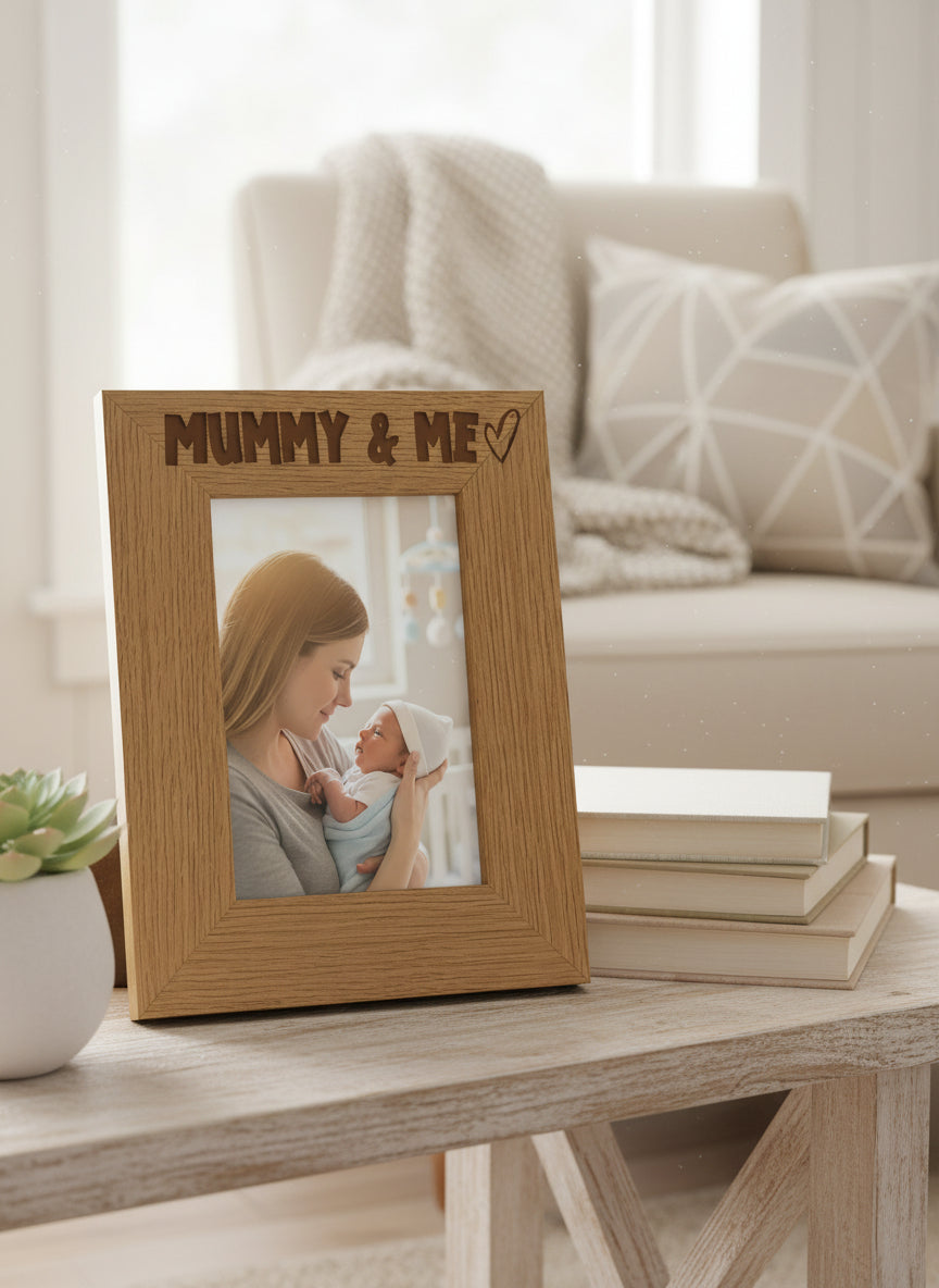 Oak Picture Photo Frame Mummy & Me Heart Gift Portrait Photo Frame ukgiftstoreonline