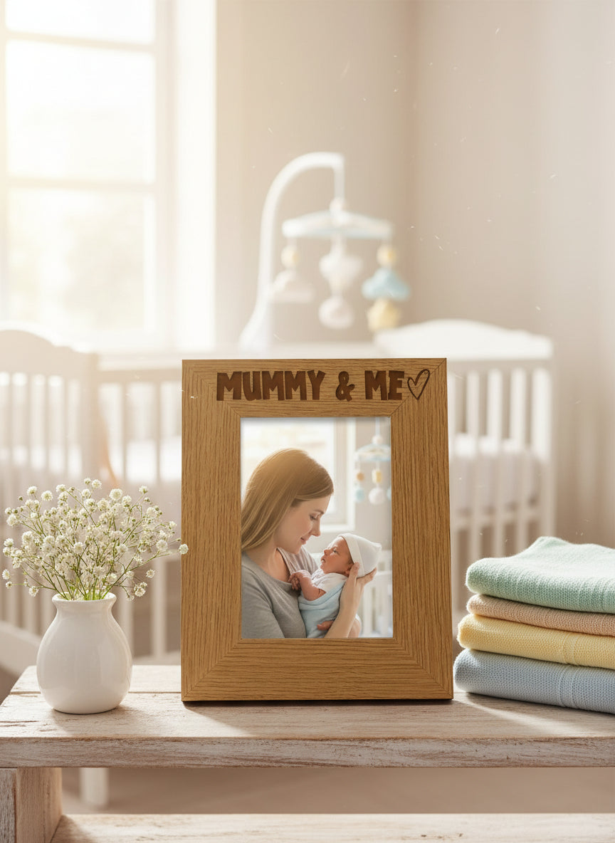 Oak Picture Photo Frame Mummy & Me Heart Gift Portrait Photo Frame ukgiftstoreonline