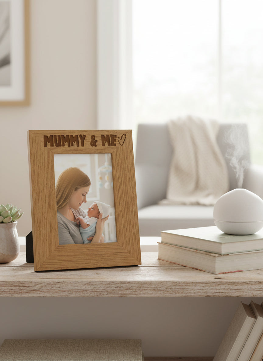 Oak Picture Photo Frame Mummy & Me Heart Gift Portrait Photo Frame ukgiftstoreonline