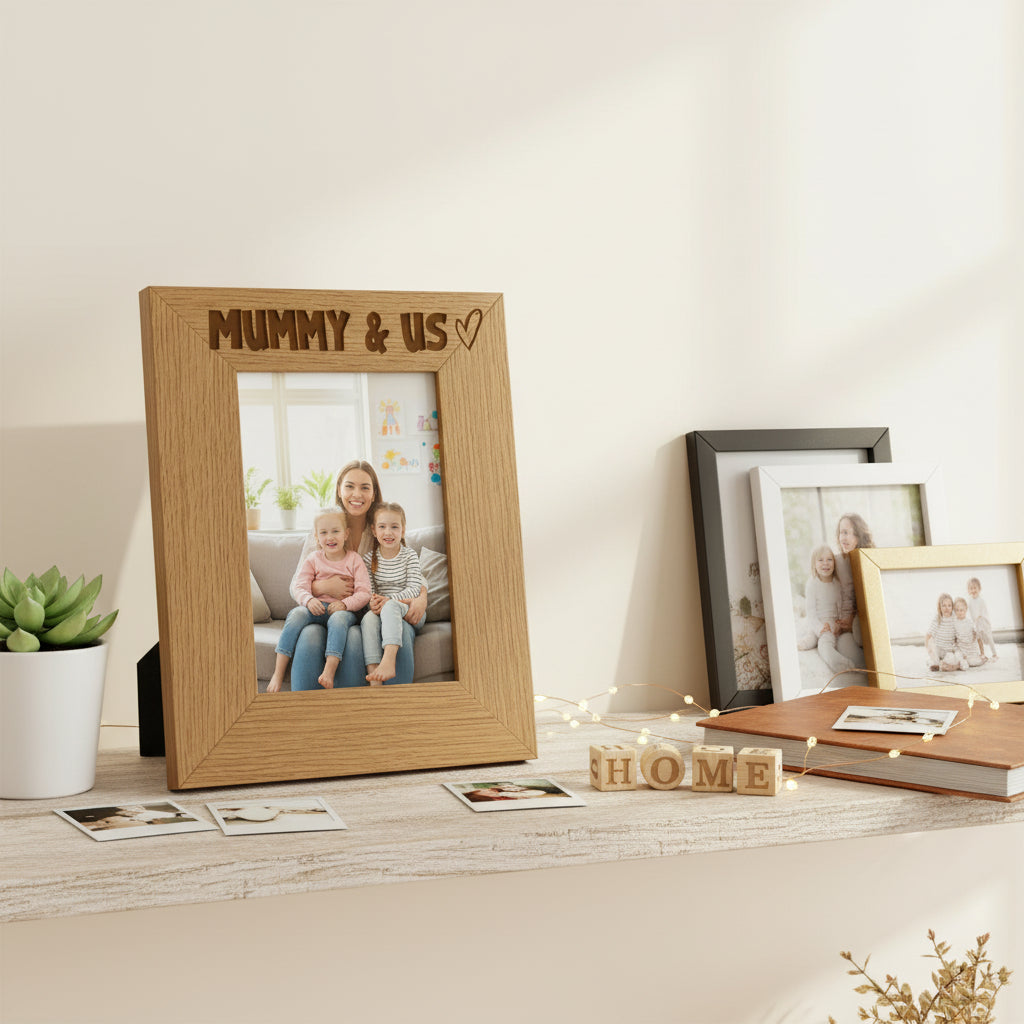 Engraved Wood Picture Photo Frame Mummy & Us Heart Gift Portrait Photo Frame ukgiftstoreonline