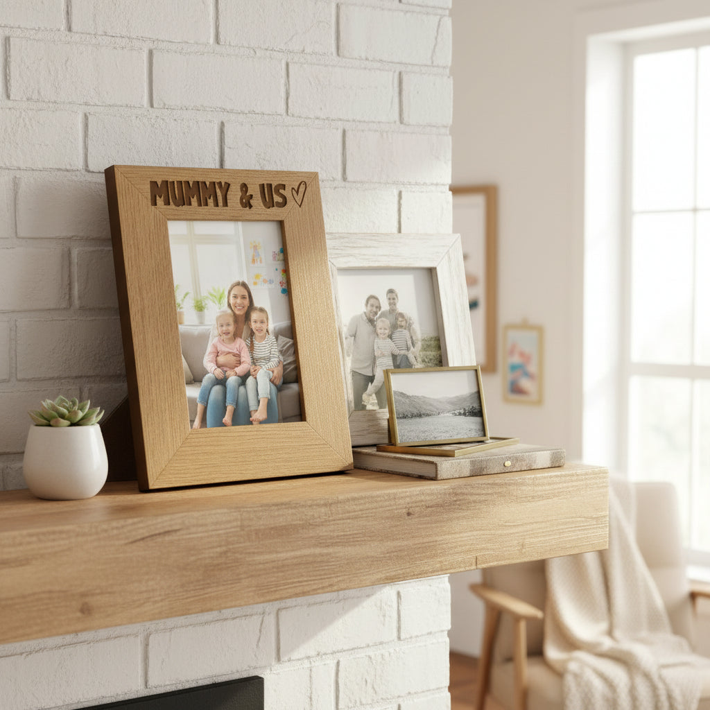 Engraved Wood Picture Photo Frame Mummy & Us Heart Gift Portrait Photo Frame ukgiftstoreonline