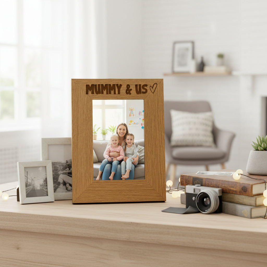 Engraved Wood Picture Photo Frame Mummy & Us Heart Gift Portrait Photo Frame ukgiftstoreonline