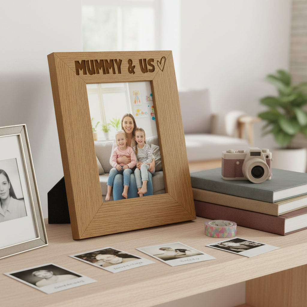 Engraved Wood Picture Photo Frame Mummy & Us Heart Gift Portrait Photo Frame ukgiftstoreonline