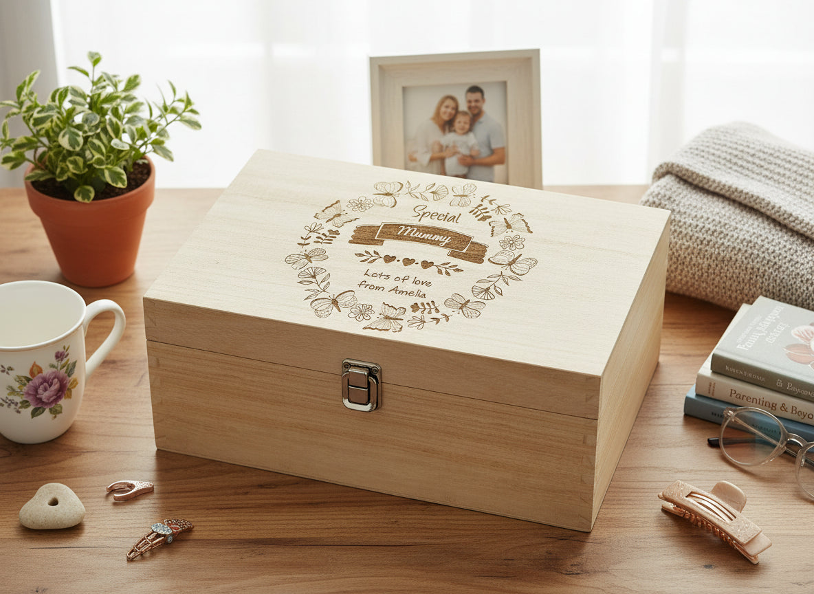 Special Mummy Gift Personalised Engraved Large wooden Keepsake Box Keepsake Memory Box Raised Words