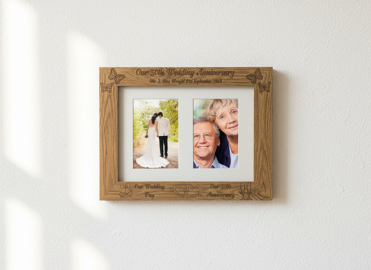 Personalised Our 50th Anniversary Engraved Double Wooden Photo Frame Gift Anniversary Photo Frame ukgiftstoreonline