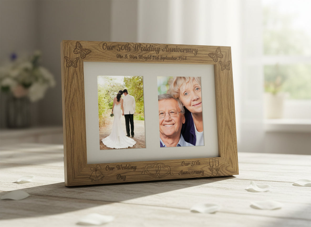 Personalised Our 50th Anniversary Engraved Double Wooden Photo Frame Gift Anniversary Photo Frame ukgiftstoreonline