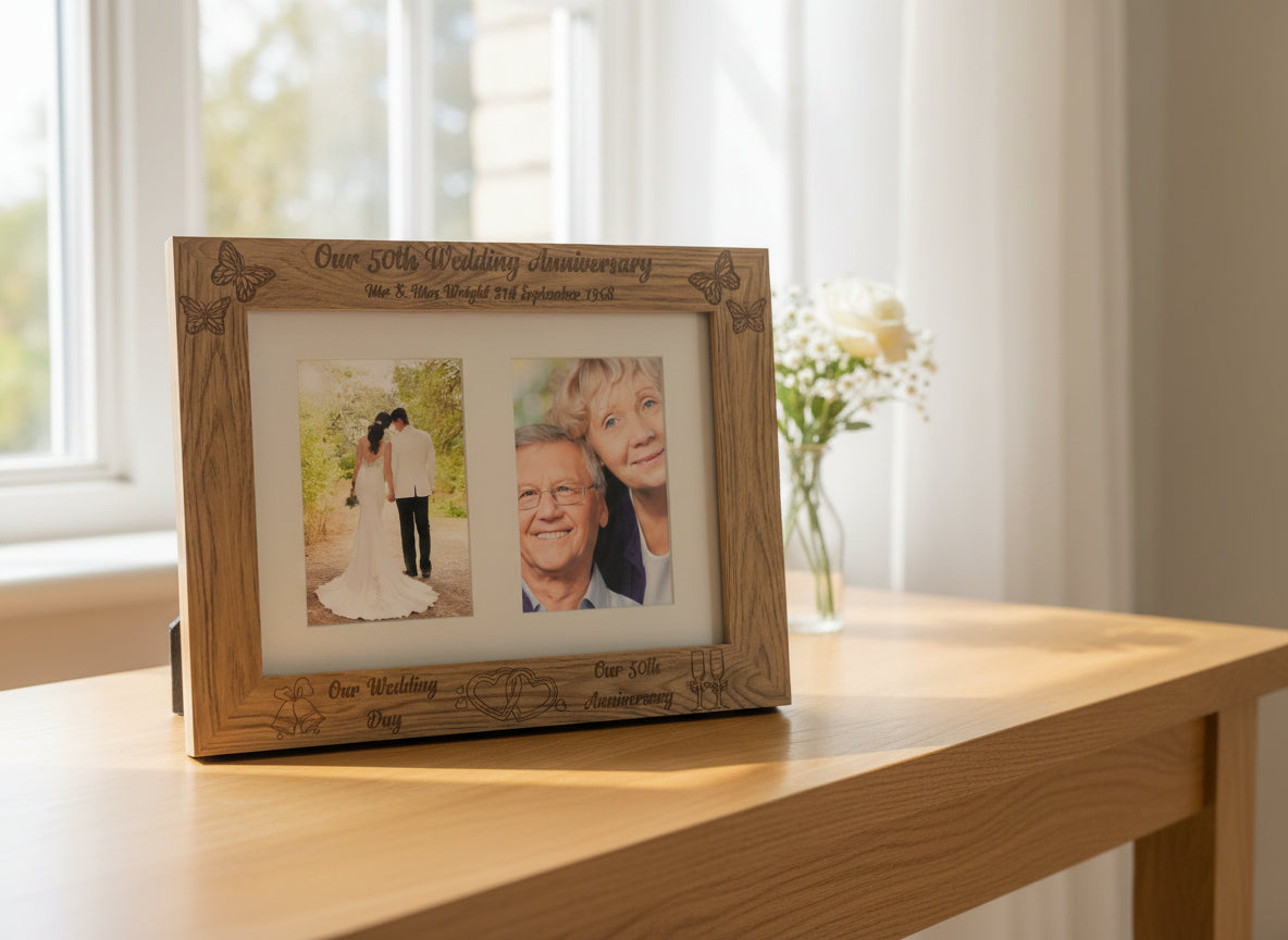 Personalised Our 50th Anniversary Engraved Double Wooden Photo Frame Gift Anniversary Photo Frame ukgiftstoreonline