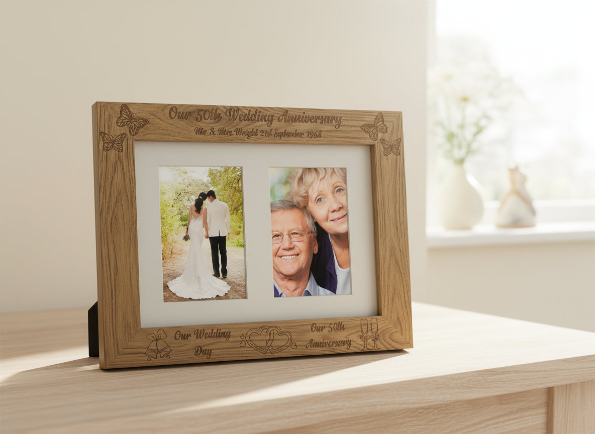 Personalised Our 50th Anniversary Engraved Double Wooden Photo Frame Gift Anniversary Photo Frame ukgiftstoreonline