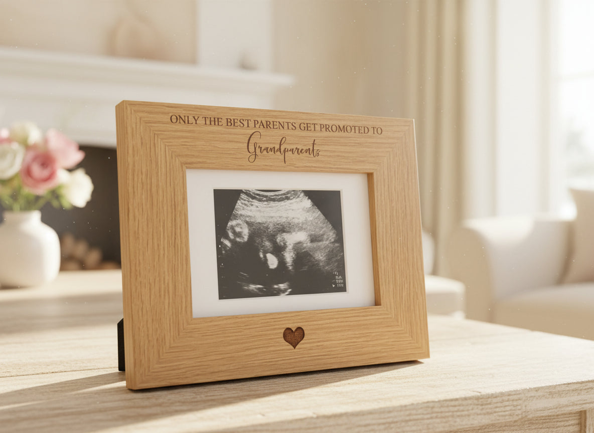The best parents get promoted to Grandparents Baby Scan Frame Wooden Engraved Personalised Gifts ukgiftstoreonline