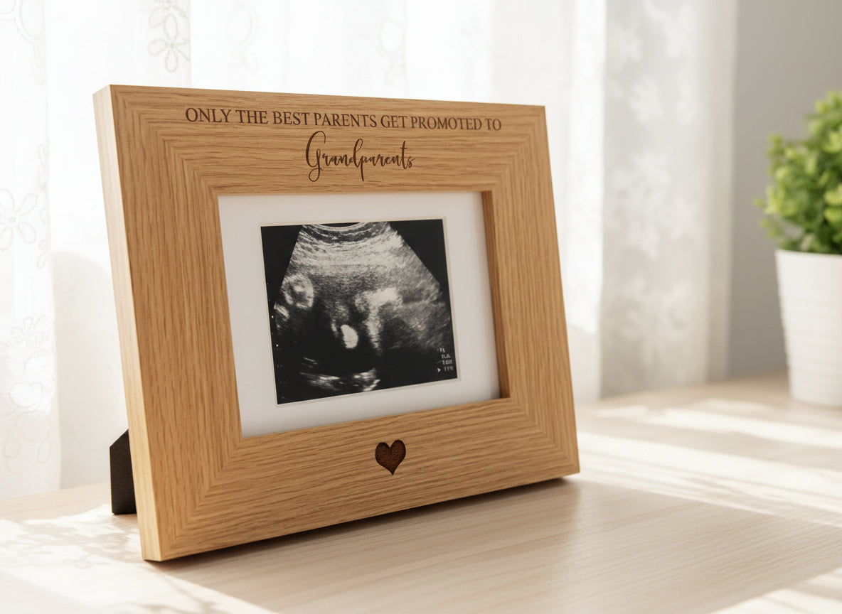The best parents get promoted to Grandparents Baby Scan Frame Wooden Engraved Personalised Gifts ukgiftstoreonline