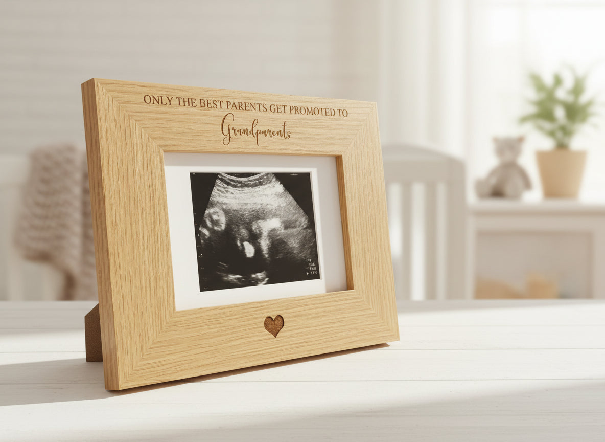 The best parents get promoted to Grandparents Baby Scan Frame Wooden Engraved Personalised Gifts ukgiftstoreonline