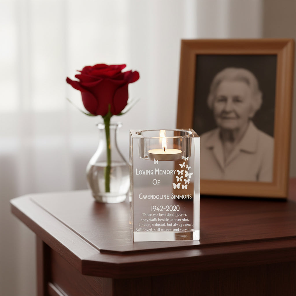 Personalised Memorial Tea Light Holder Engraved Crystal Glass Remembrance Gift Loving Memory Remembrance ukgiftstoreonline
