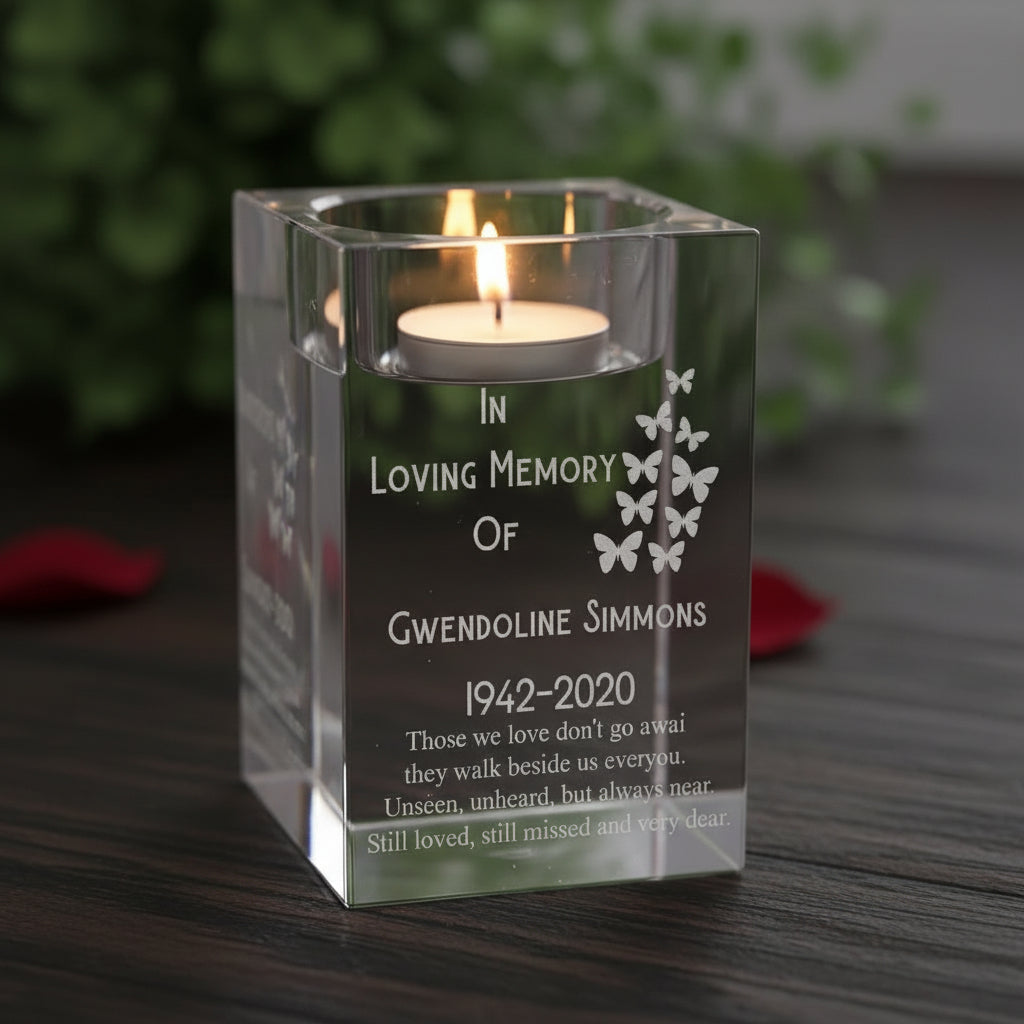 Personalised Memorial Tea Light Holder Engraved Crystal Glass Remembrance Gift Loving Memory Remembrance ukgiftstoreonline