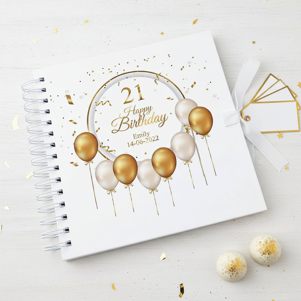 Personalised 21st Birthday Guest Book Scrapbook or Album Gold Balloons Scrapbook ukgiftstoreonline