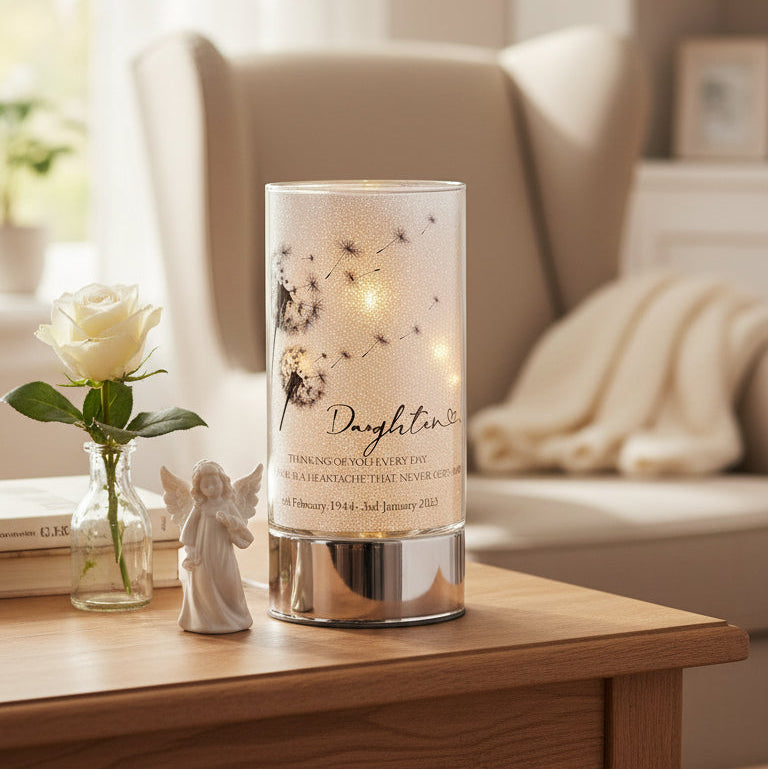 Personalised Daughter In Loving Memory Led Lamp With Dandelions Sympathy Gift Personalised Lights ukgiftstoreonline