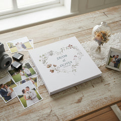 Personalised Large Linen Cover Wedding Photo Album Watercolour Flowers Heart photo album ukgiftstoreonline